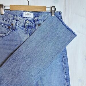 AGOLDE Cherie High Rise Straight Leg Jean Raw Hem Size 25 Light Wash Denim